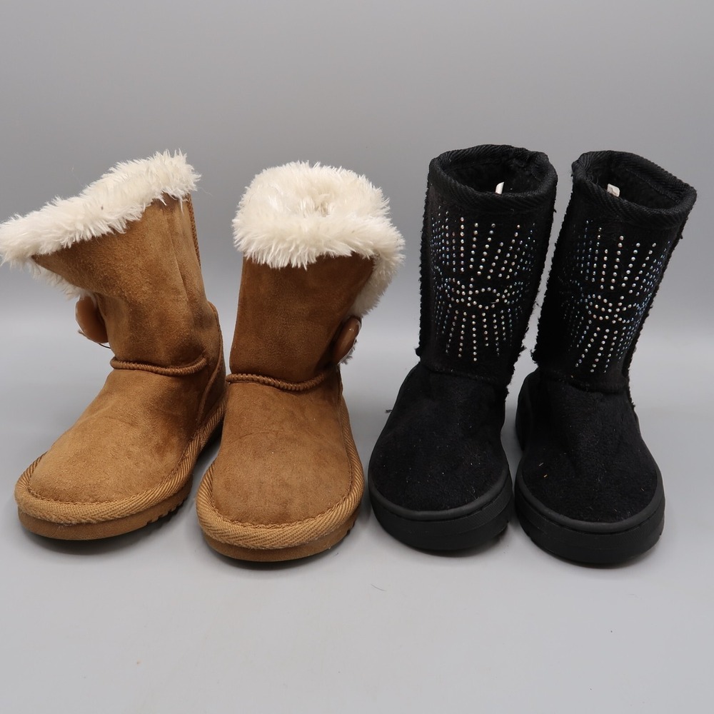 Toddler Girls PIPER Fuzzy & Bebe Black Faux Suede Boots Size 6 young